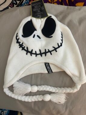 Disney Jack Skellington White and Black Knit Earflap Hat